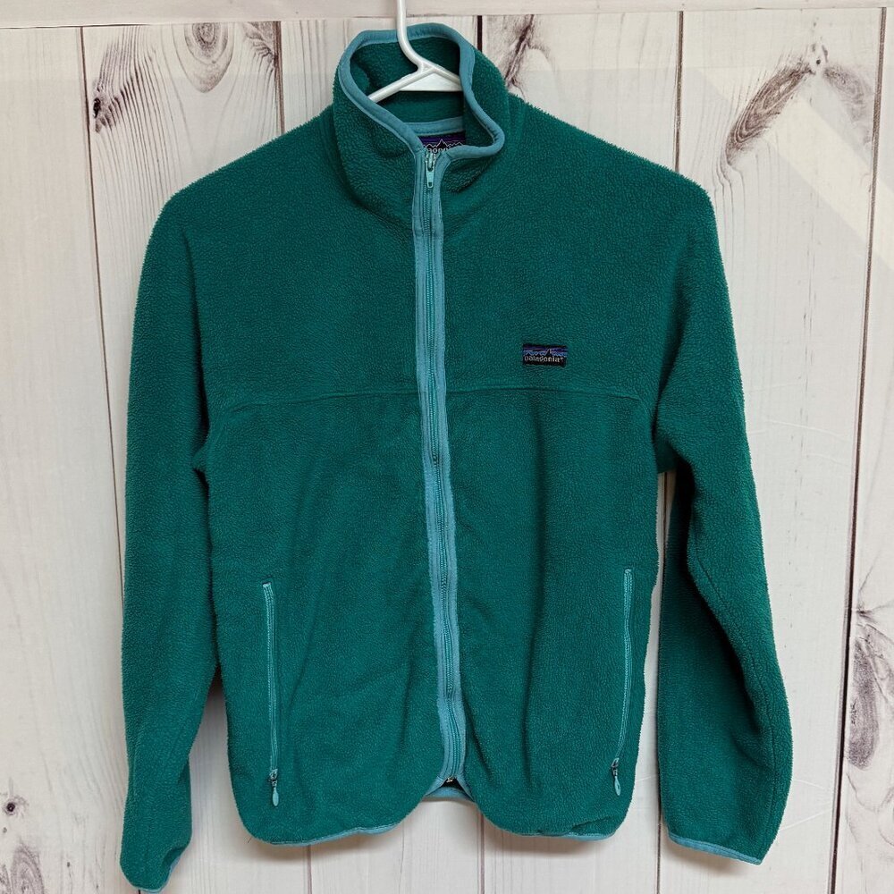 Patagonia Womens Fleece Jacket 10 Teal Vintage USA Made Full Zip EUC